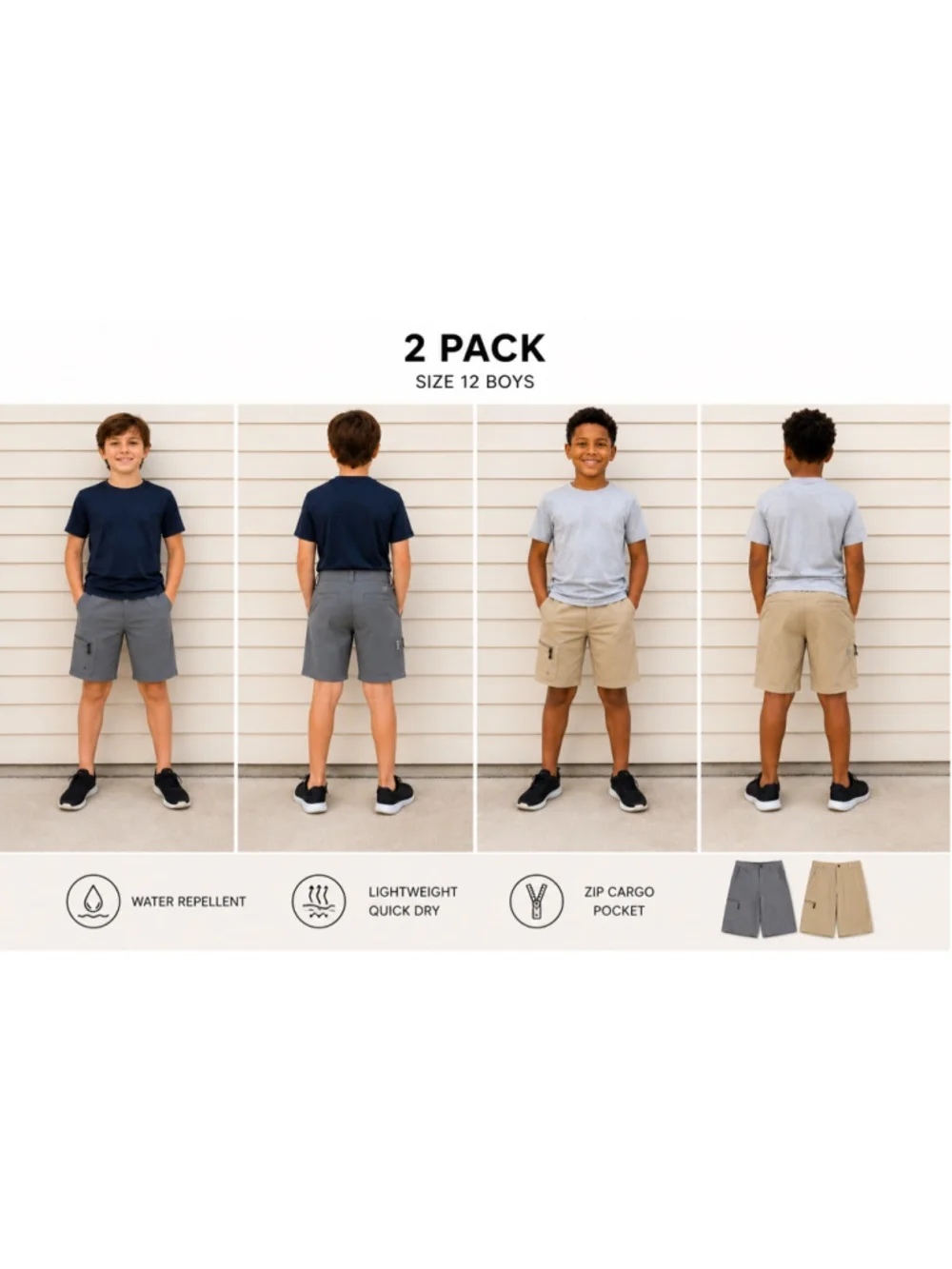 Magellan Outdoors Boys Fish Gear Aransas Pass Hybrid Shorts Size 12 Gray & Khaki